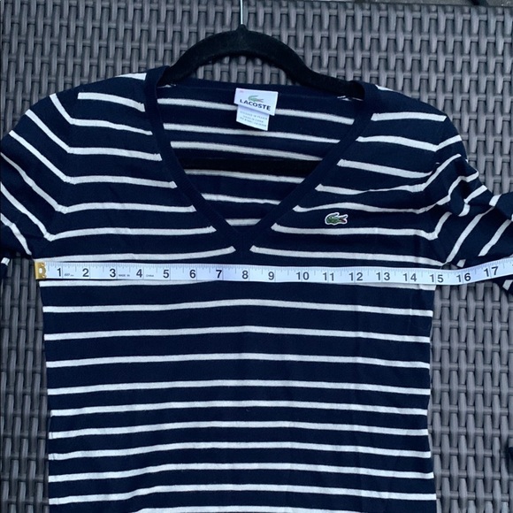 Lacoste Blue and cream Fitted Long Sleeve Tee - Picture 7 of 8